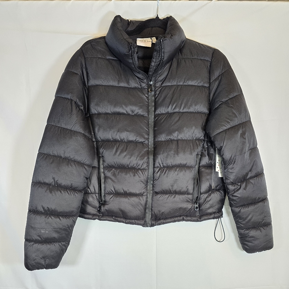 Black Puffer Jacket With Drawstring